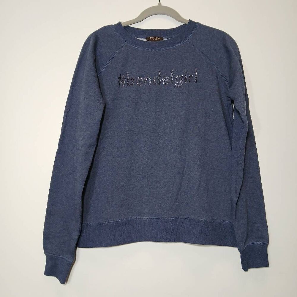 Henri bendel womens medium fleece cotton sweater blue crewneck pullover